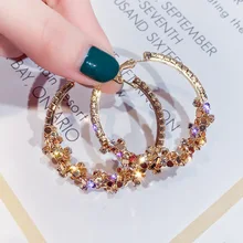 Золотые серебряные Кристальные большие серьги-кольца, Роскошные блестящие круглые стразы серьга геометрической формы для женщин, ювелирные изделия для свадебной вечеринки