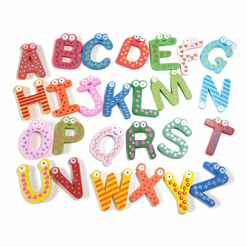 

Wooden Puzzle Fridge Magnet 26 Alphabet Montessori Educational Toys For Kids Magnetic Sticker Classroom Office Whiteboard Gadget