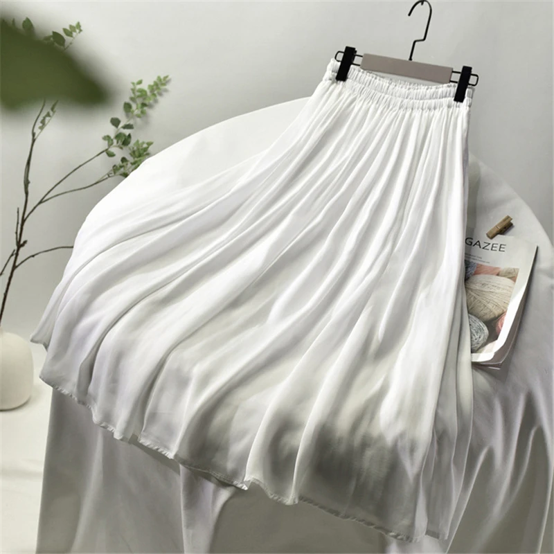 

2020 Summer High Waist A-line Matte Skirt Women Saia Stretch Waist Top Brand White Long Skirt Faldas Jupe Femme Maxi Skirts K531