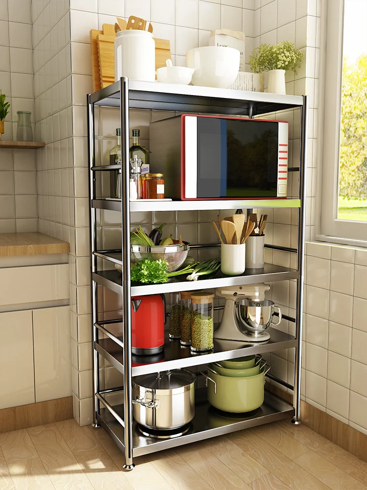 

Stainless steel microwave oven racks floor-standing multi-layer kitchen utensils storage storage cabinets pot racks