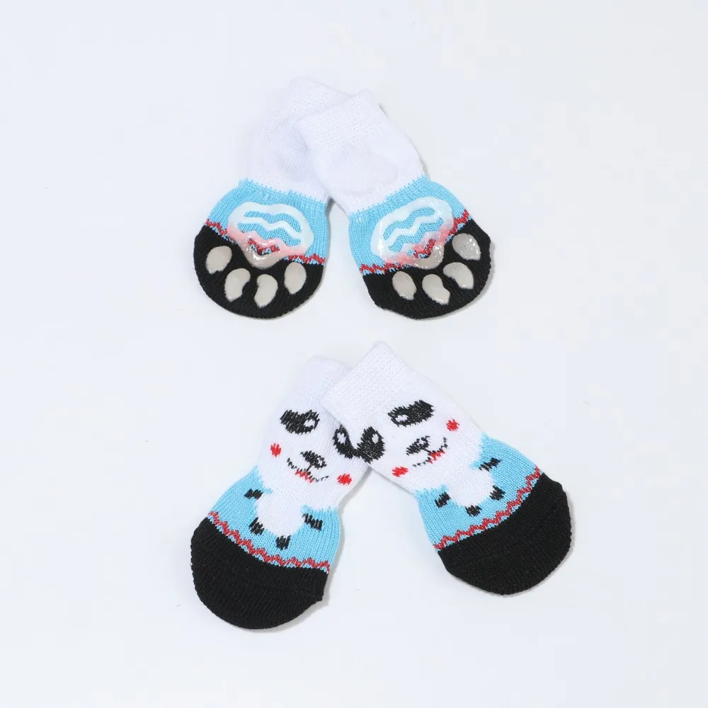 Зимние носки для домашних собак Нескользящие вязаные носки обувь для маленьких собак и кошек Чихуахуа толстые теплые Защитные носки для собак аксессуары для домашних животных - Цвет: blue white