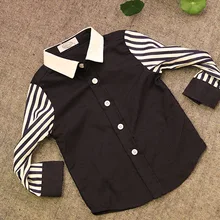 Плотная Вельветовая рубашка с длинными рукавами для мальчиков; коллекция года; сезон осень-зима; детская рубашка в полоску с вышитыми рукавами; A8960