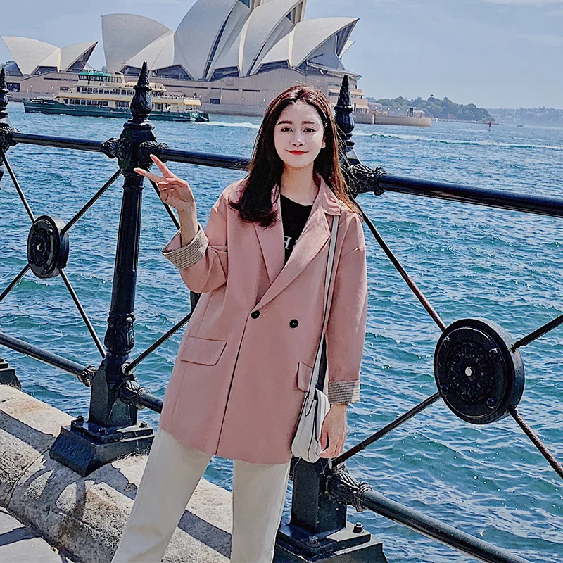 

Korean-style CHIC Small Suit Coat Women's 2019 Spring New Style Black And White with Pattern Western Style Students Casual Loose