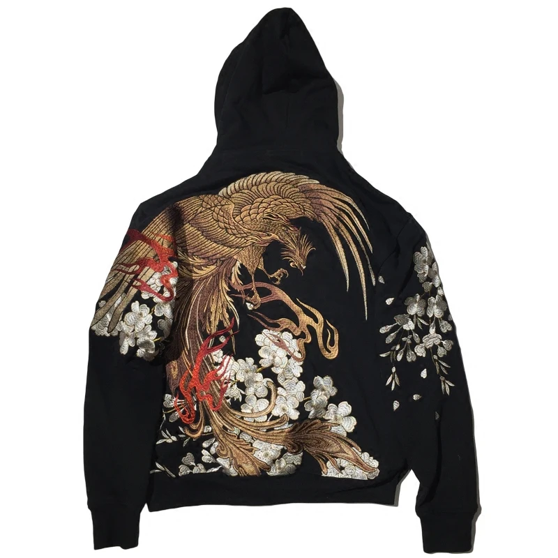 Fashion High Quality Heavy Work Coats Street Streetwear Yokosuka Phoenix Sakura Ukiyoe Embroidery Baseball Jacket Tops L6 6