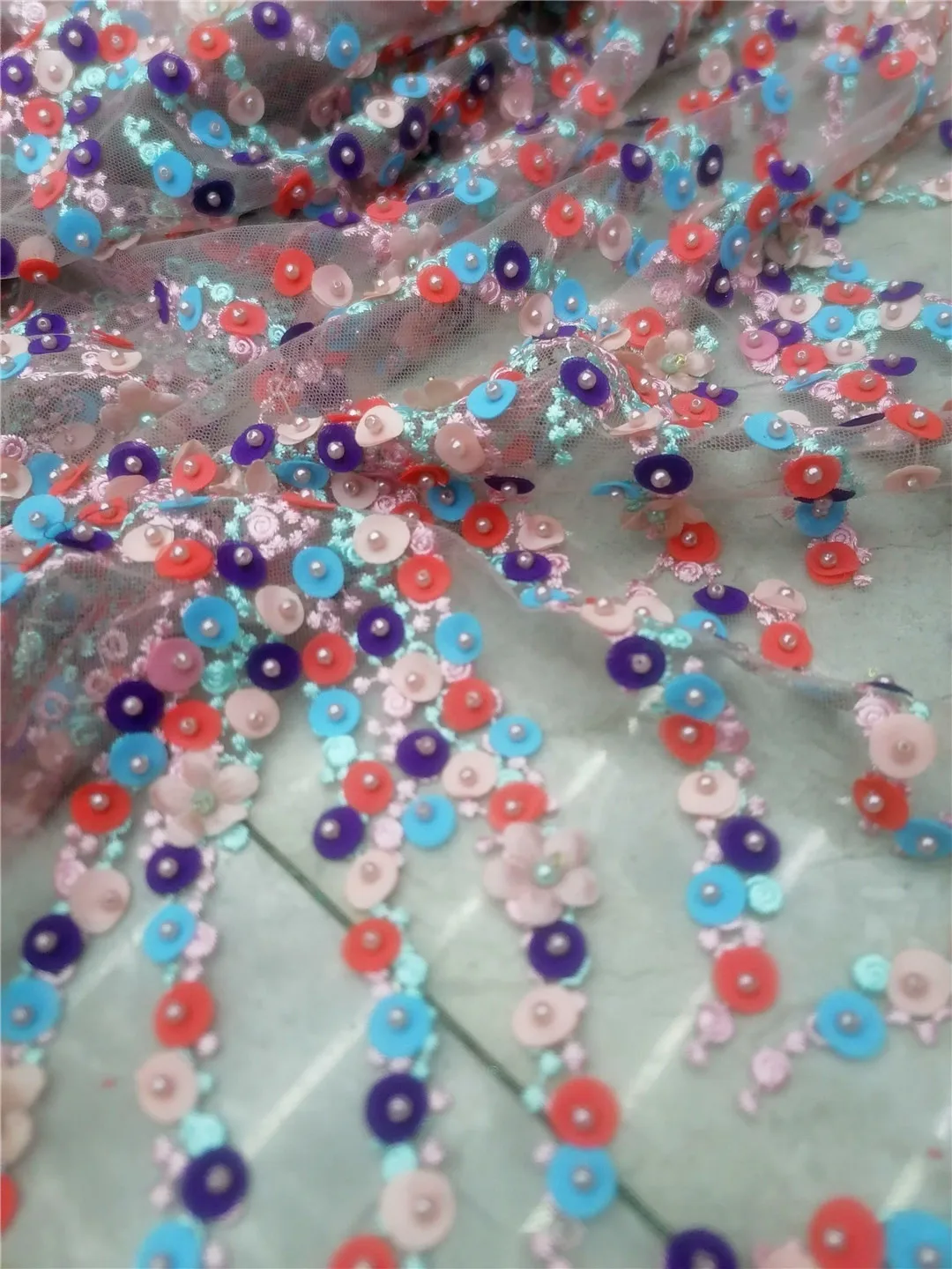 

Super beautiful Handmade 3D flowers stone French mesh tulle lace fabric For Weddings, evening dresses Party