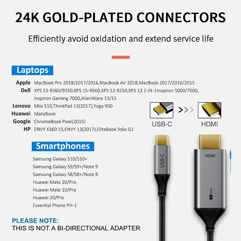 CABLETIME USB Type C to HDMI Cable USB C to HDMI Thunderbolt 3 Converter for MacBook Huawei Mate 30 Pro USB-C HDMI Adapter C261