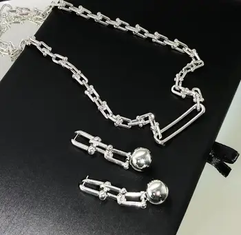 

ins U-shaped thick chain women necklace simple cool pop girls clavicle chain earrings jewelry set