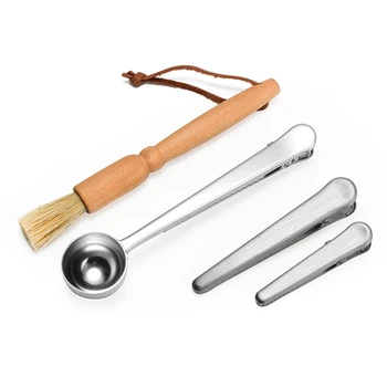 

4-Piece Coffee Grinder Cleaning Brush Coffee Set Include Cleaning Brush/Grinder Brushes Stainless Steel 2-In-1 Coffee Measuring