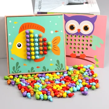 

Baby Wooden Puzzle Kids Educational Toys for Children Mushroom Nail Combination Spell Board Toy Multi-functional Wisdom Platter