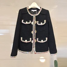 HAMALIEL, высокое качество, женские твидовые толстые куртки,, подиум, Осень-зима, черные, из кусков, шерстяные, для женщин, с круглым вырезом, верхняя одежда