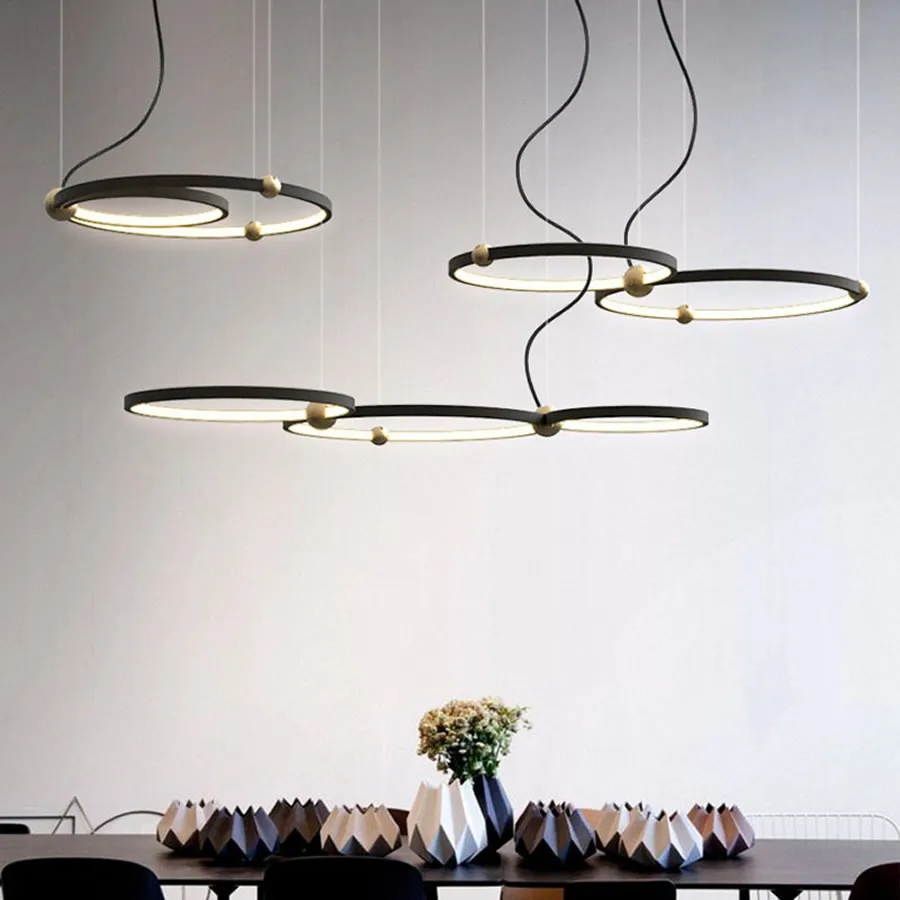 

LED Pendant Lamp Circular Art Designed Dining Room Ceiling Hanging Lamp Coffee Shop Bar Pendant Lights Bedroom line droplight