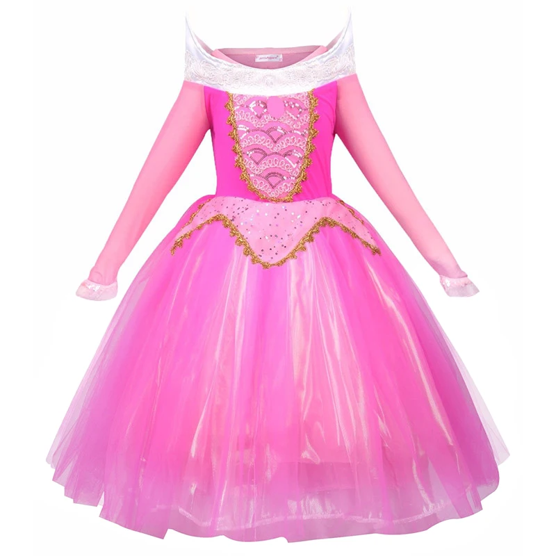 Dress F Платье Авроры принцессы для девочек костюм Спящей красавицы маскарадные платья вечерние бальные платья для девочек на Хэллоуин детская одежда с цветочным рисунком - Цвет: Dress F