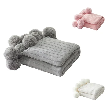

Knitted Blankets Throws Soft Stroller with Hairball for Baby Adult