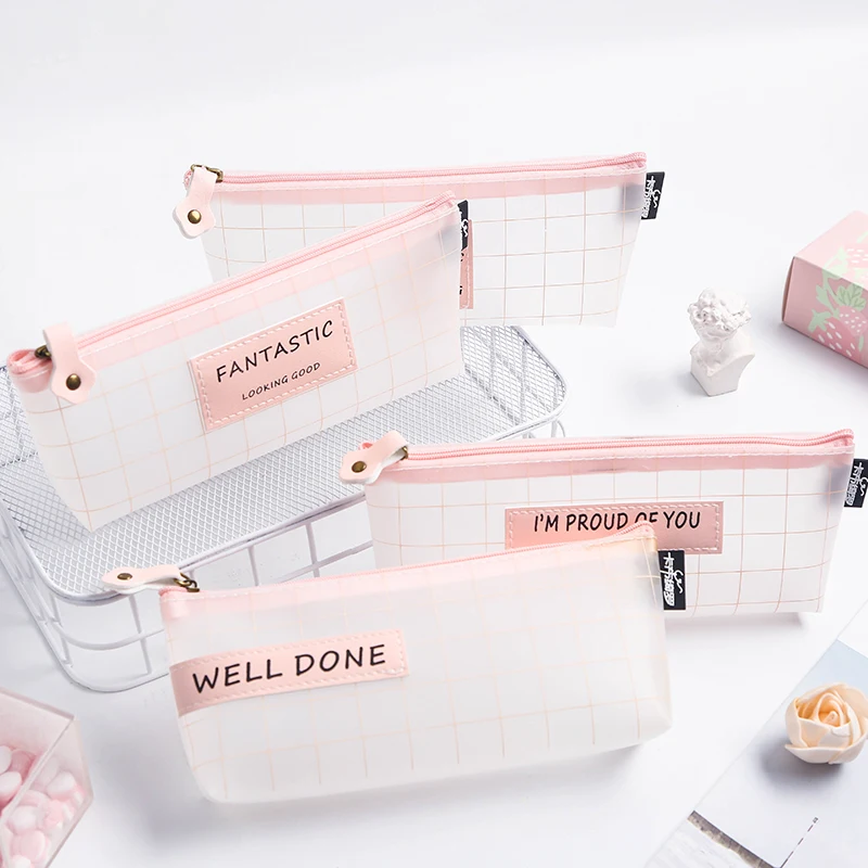 

Kawaii pencil bags Cute Solid Color Transparent Mesh Pencil Case School Student Supplies Pen Box Pen Bag Stationery Storage Bag