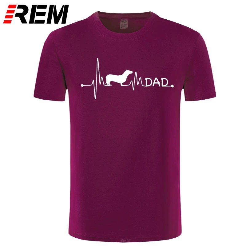 REM heartbeat pulse line такса teckel dad dog Подарочная футболка на заказ стандартная с круглым