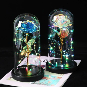 

2020 Dropshipping Galaxy Rose Flashing Flowers In Flask Glass Dome For Valentine's Mother's Day Birthday Gift Wedding Decoration