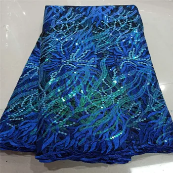 

Royal Blue french tulle lace fabric sequins embroidered African net lace fabric wholesale 2017 high quality for Nigeria wedding