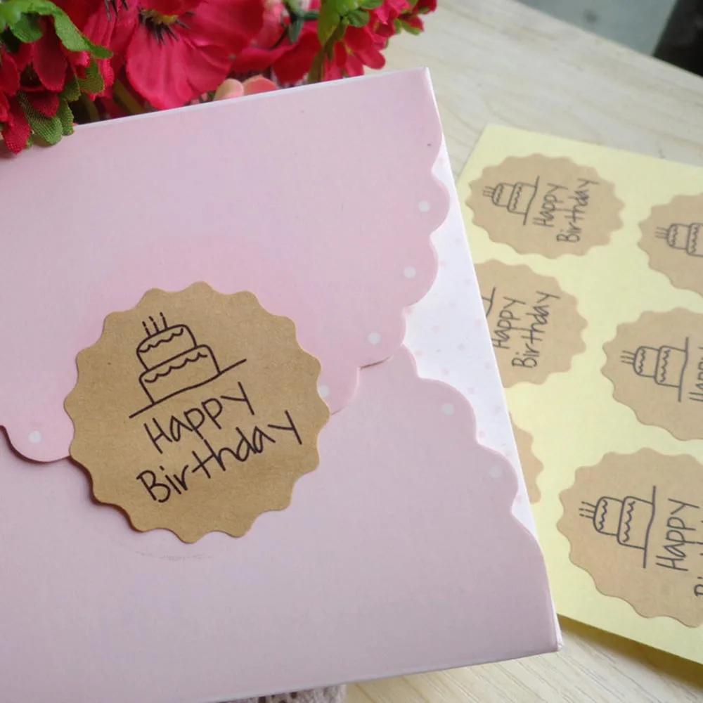 

120pcs/lot 3.9cm Happy Birthday Round Sticker Kreft Paper Adhesive Stickers for Gift Bag/box DIY Decoration