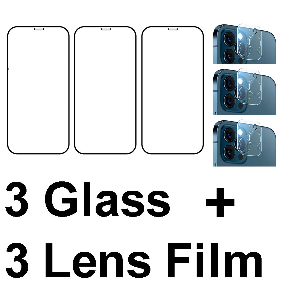 6 in 1 Tempered Glass For iphone 12 Pro Max Screen Protector 3D Camera Lens Glass Full Cover Film For iphone 12 mini Glass phone glass protector Screen Protectors