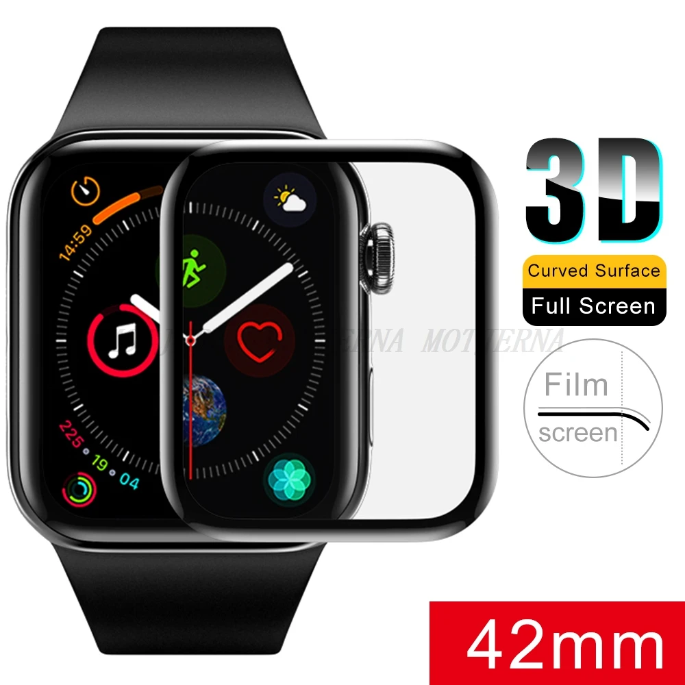 3D изогнутое полное покрытие закаленное стекло для Apple Watch 4 3 2 1 5 Защитная крышка экрана 40 44 38 42 мм Гидрогелевая ТПУ пленка для iWatch - Цвет: 42mm