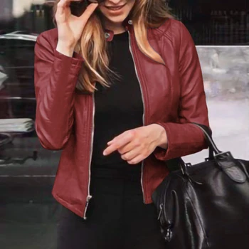 

Women Spring Autumn Pu Leather Jacket Casual Slim Soft Moto Biker Faux Leather Jacket Female Coat Basic Streetwear