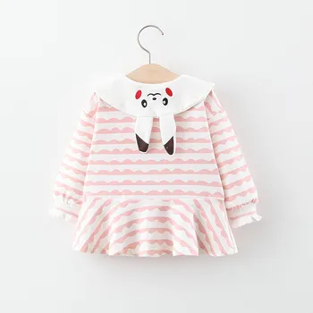 

2020 Girls' Dress Spring and Autumn Baby Cartoon Striped Dress Spring