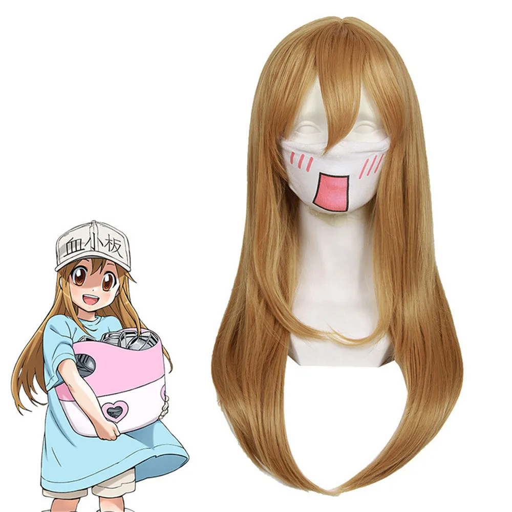 

New Anime Hataraku Saibou Cosplay Wigs Cells At Work!Blood Platelet PLT Long Straight Blonde Synthetic Hair for Adult girls