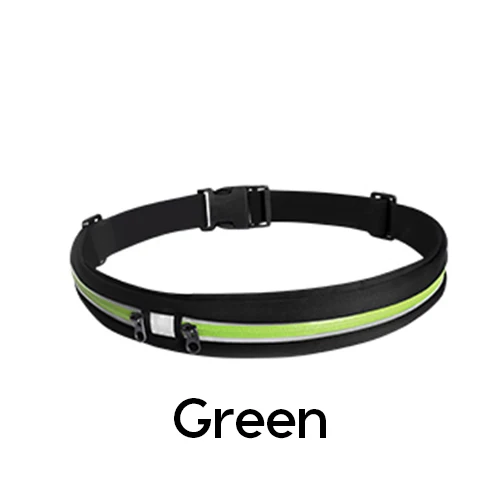 Sports Running Belt Slim Waist Pocket Belt Outdoor Dual Pouch 2 Pockets Sweatproof Reflective Waist Pack Fitness Workout Bag - Цвет: Green