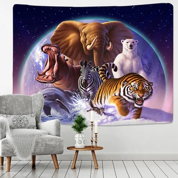 

Animal World Wall Hanging Tapestry Lion Tiger Zebra Bear Dolphin Rhinoceros Printed Tapestry Wall Hanging Psychedelic Decor