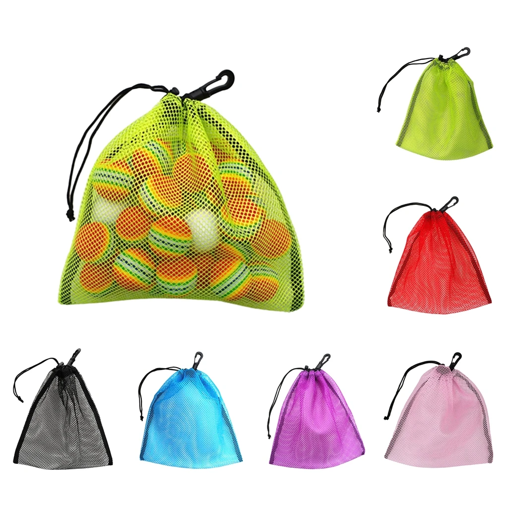 Lightweight Nylon Mesh Nets Bag Pouch Golf Tennis 30 Balls Carrying Holder Storage Drawstring Bag - Choose Colors