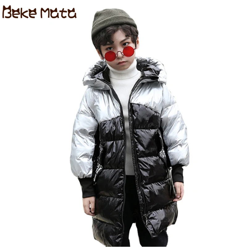 Детская зимняя куртка для мальчиков 2019 с блестками капюшоном на молнии плотное