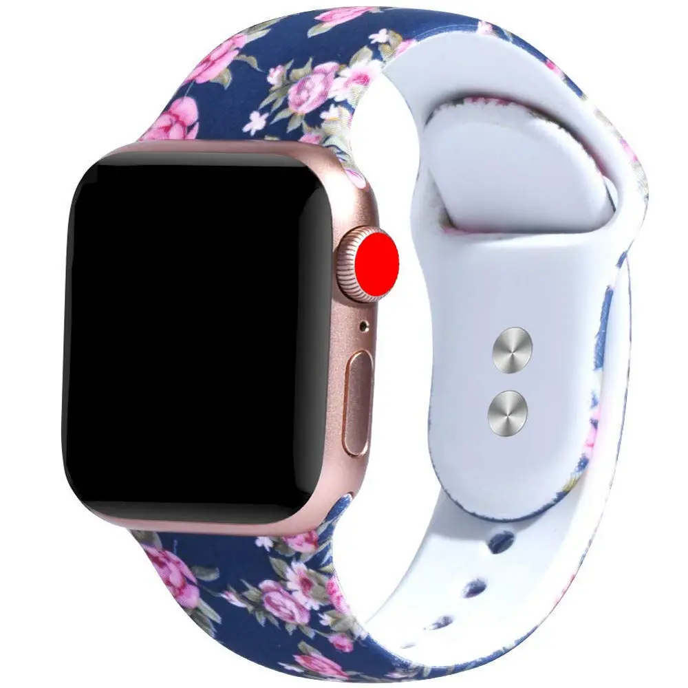 Ремешок с принтом для Apple watch 44 мм 40 мм iWatch 42 мм 38 мм силиконовый спортивный браслет ремешок для Apple watch 5 4 3 21 серия 38