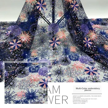 

1Yard*1.3m Flower sequin fabric lace embroidery mesh embroidery fabric diy handmade designer women's wedding dress fabric