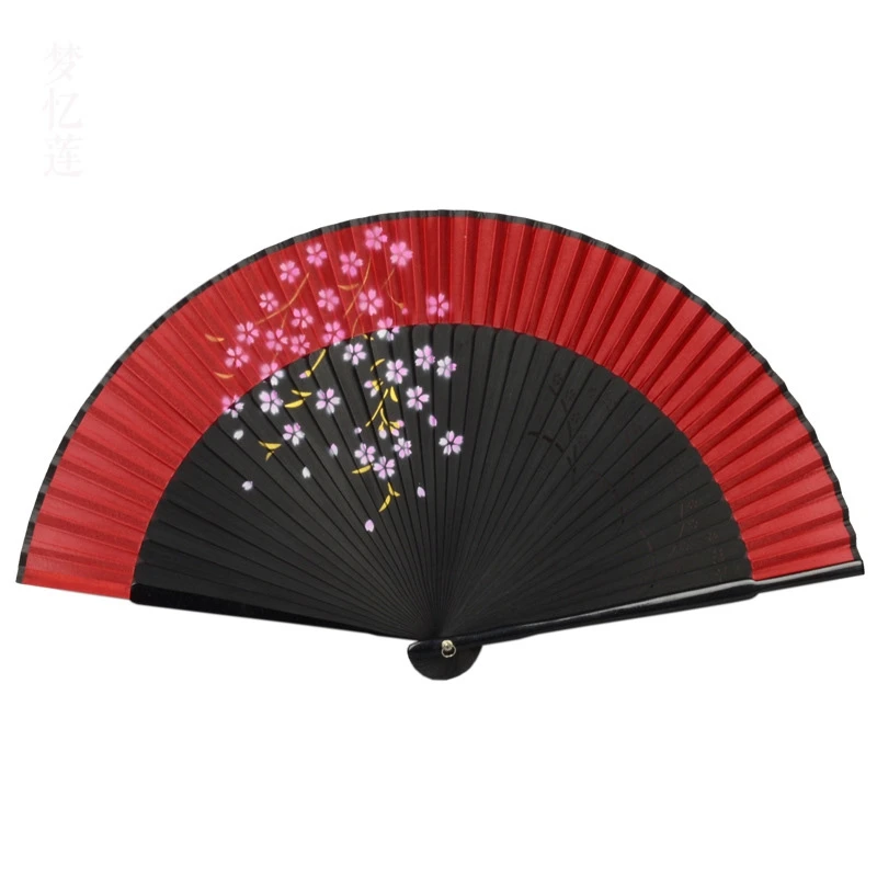 

Handheld Fan Sakura Printing Folded Fans Spun Silk Bamboo Hand Held Props for Dancing Cosplay Home Office Wall Diy Decoration