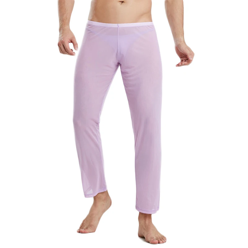 Man Sleep Bottoms Long Pants Sleepwear Sexy Mesh Breathable Slip Mans Men's Casual Trousers Homewear See Through Pajama Pants