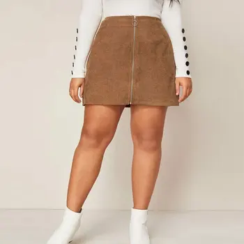 

Women Front Zipper Up A-line Short Pencil Skirt High Waist Large Size1XL-4XL