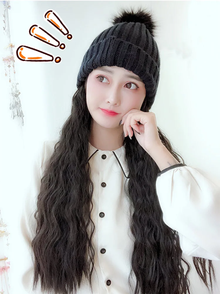 DIFEI длинные волнистые волосы с шерстью вязаная шапка для осени и зимы повседневная одежда черные парики синтетические парики для черных женщин