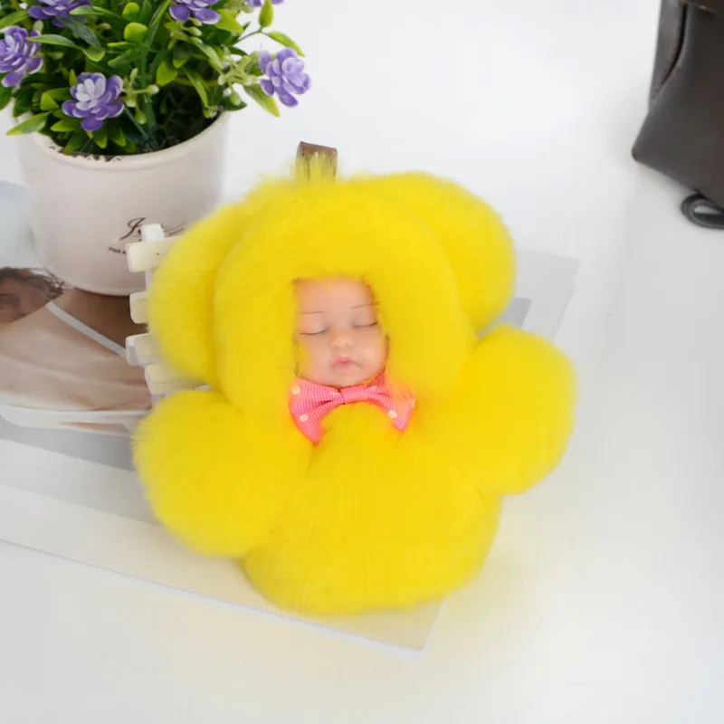 yellow Мода милый спальный Бант Детская кукла брелок из искусственного меха кролика коробка брелок пушистый брелок с помпоном Подарки для женщин и девочек - Цвет: yellow