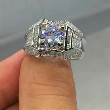 

Shiny Luxury Silver Color Ring Natural White 2.6CT Crystal Birthstone Ring Wedding Band Men's Party Jewelry Size 7 8 9 10 11 12