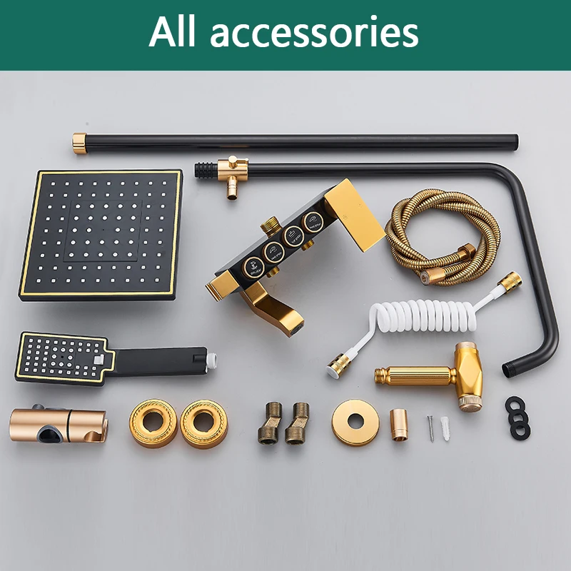 Rozin Black Gold Shower Faucet Set Space Aluminum Rainfall Bathroom Shower Mixer Faucets with Bidet Hot Cold Water Mixer Tap