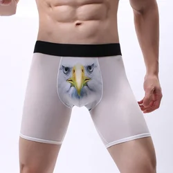 3 Pcs Long Men's Underwear Sexy Domineering Ice Silk Eagle Beak 3d Printing Pattern Soft and Comfortable Off White