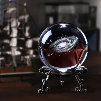

6cm Gift Desktop Crystal Ball Miniature Photo Props Planets Model Sphere Craft Home 3D Engraved Solar System Clear With Base