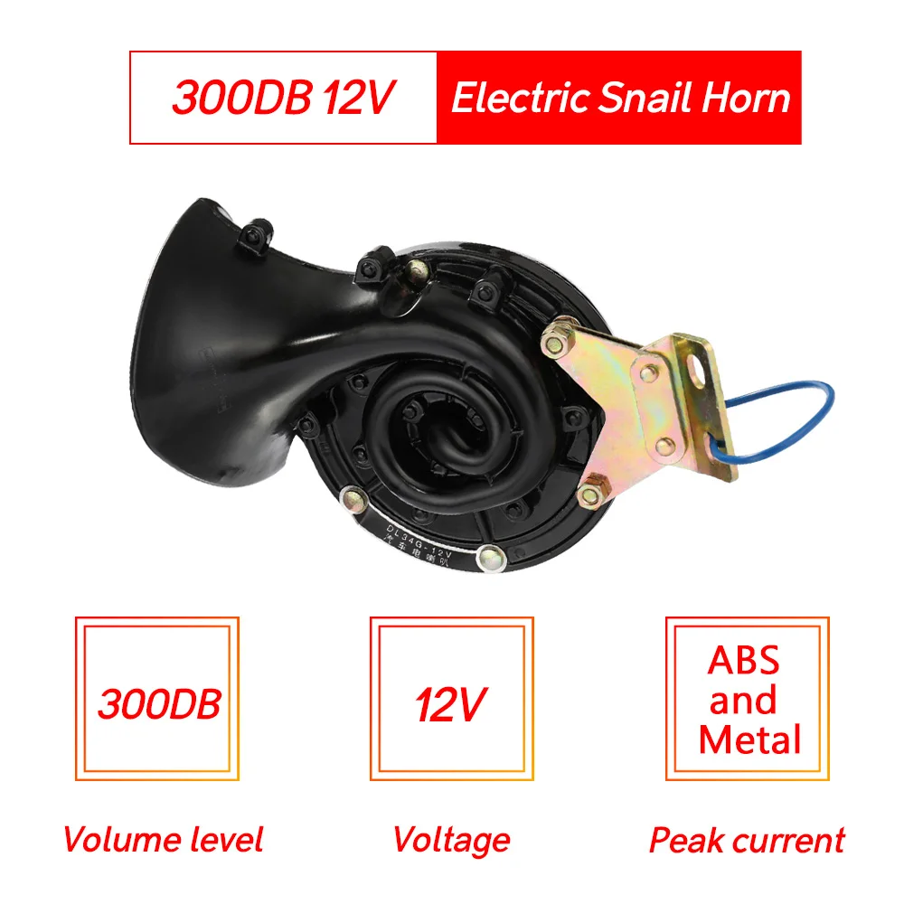 Loud 300DB 12V Universal Car Horn Electric Snail Horn Signal Car Horns Signal Raging Sound for Auto Vehicle Accessories