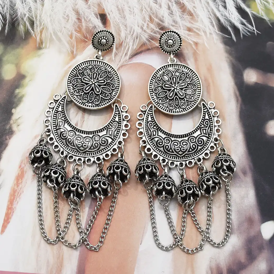 Copper Engraved patterns earrings Boho Earrings,Eethnic jewelry