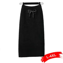 Для женщин; Большие размеры с эластичной резинкой на талии юбки с разрезом 4XL вязаный свитер средней длины толстый Вязание юбки осень-зима миди юбка-пачка