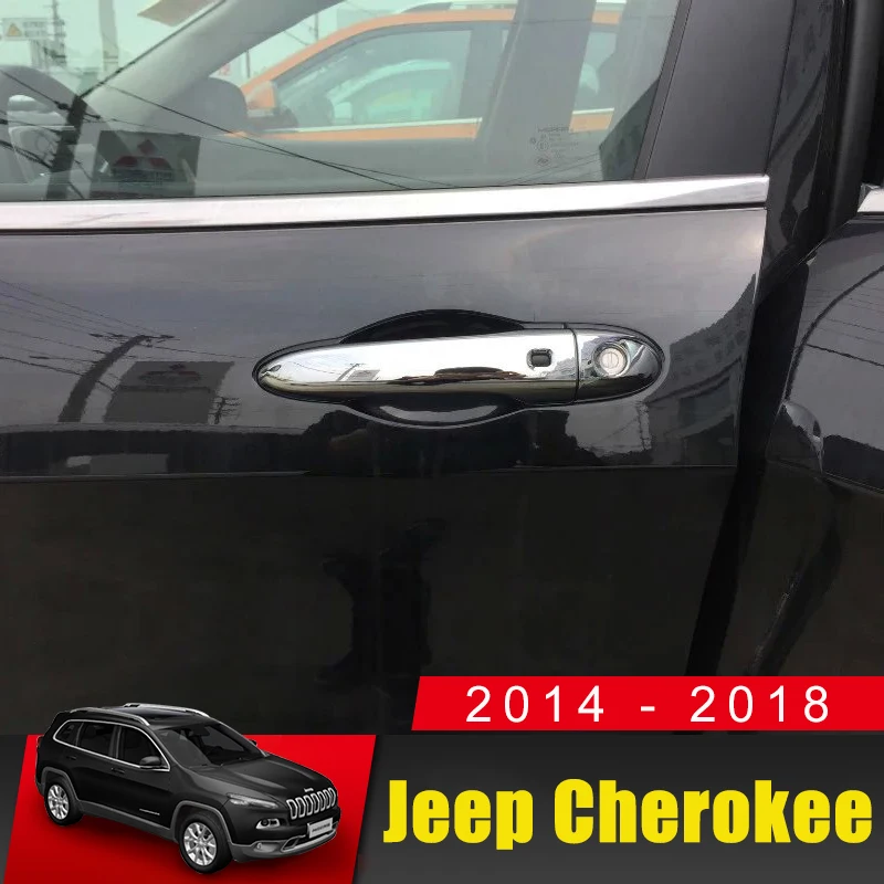 Chrome Smart Key Side Door Handle Keyless Cover Trim For Jeep Cherokee 2014-2019