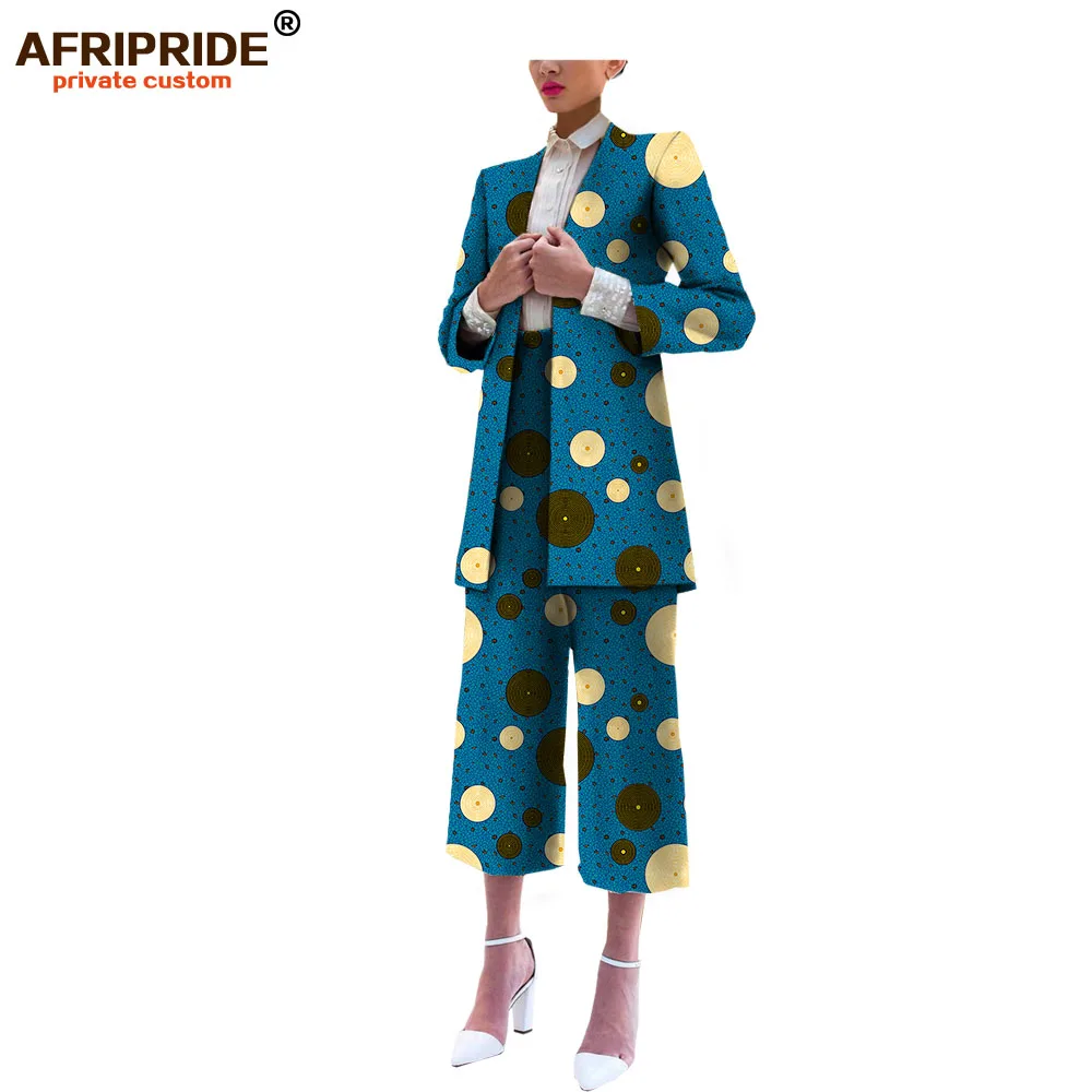 Afripride портной сделанный 2 шт костюм набор для женщин куртка+ длина до середины икры брюки женский хлопковый костюм A722608