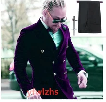  Handsome Double-Breasted Groomsmen Velveteen Groom Tuxedos Men Suits Wedding/Prom Best Blazer ( Jacket+Pants+Tie) B461 