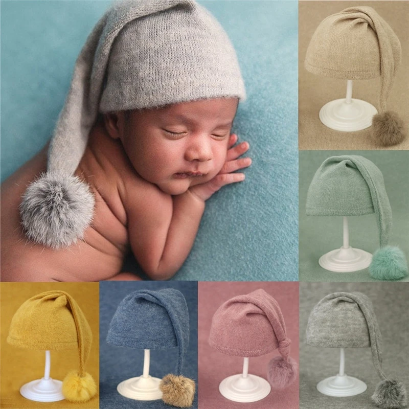 

2020 New Born Baby Boy Girls Hats Newborn Photography Props Knitted Fur Ball Hat Beanie ,Baby Photo Props Cap Shoot Accessories