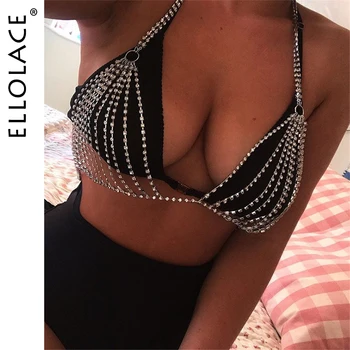 

Ellolace Sexy Crystal Rhinestones Body Jewelry Fashion Bikini Chain Underwear Bra Design Summer Beach Necklace Jewelry